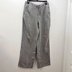Cynthia Rowley 100% linen gray pants Size medium 2 pockets elastic waist W/tie